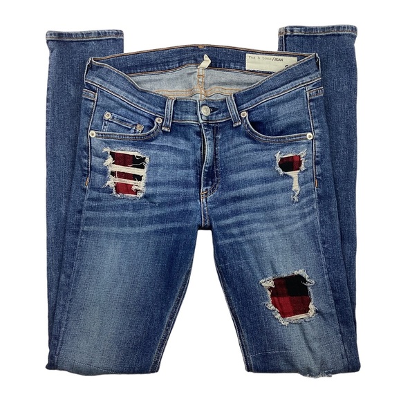 Rag & Bone Skinny Jeans Sloan Plaid Repair - Picture 10 of 13